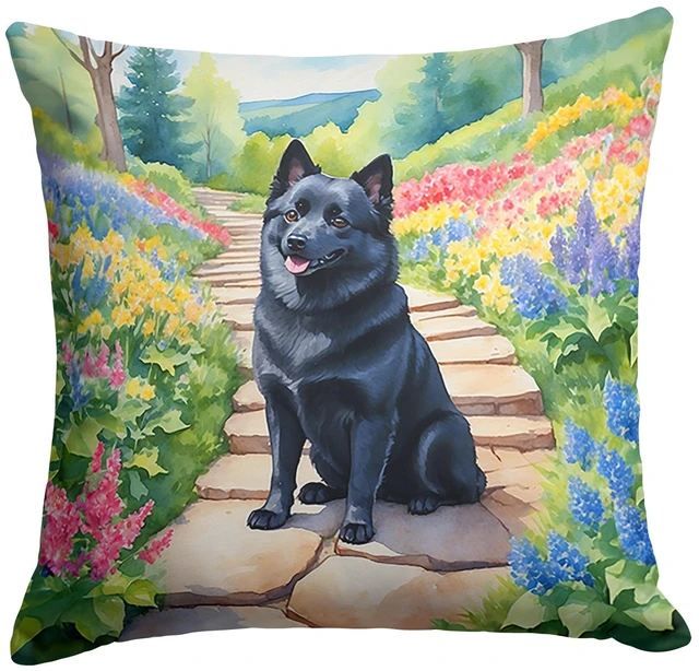 Main image of Schipperke Spring Path Throw Pillow Machine Washable, Indoor Outdoor Decorative Pillow for Couch, Bed or Patio, 18Hx18W