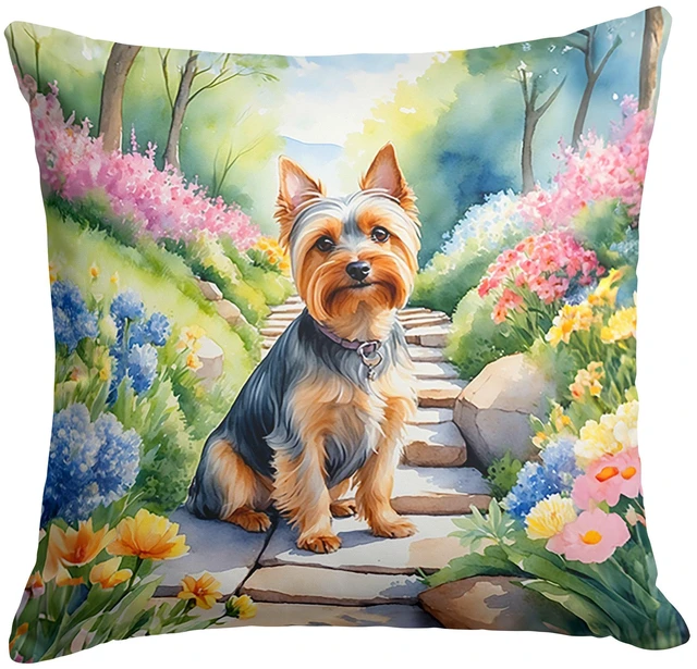 Main image of Silky Terrier Spring Path Throw Pillow Machine Washable, Indoor Outdoor Decorative Pillow for Couch, Bed or Patio, 18Hx18W