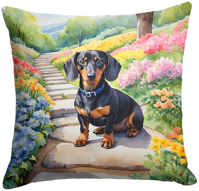 Main image of Dachshund Spring Path Throw Pillow Machine Washable, Indoor Outdoor Decorative Pillow for Couch, Bed or Patio, 18Hx18W