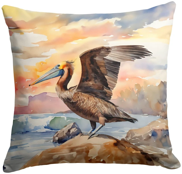 Main image of Pelican Throw Pillow Machine Washable, Indoor Outdoor Decorative Pillow for Couch, Bed or Patio, 18Hx18W