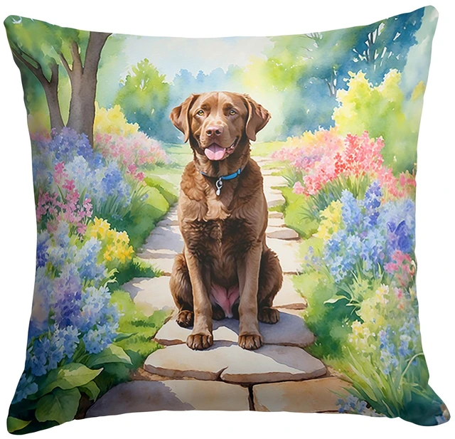 Main image of Chesapeake Bay Retriever Spring Path Throw Pillow Machine Washable, Indoor Outdoor Decorative Pillow for Couch, Bed or Patio, 18Hx18W