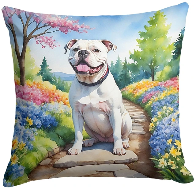 Main image of American Bulldog Spring Garden Throw Pillow Machine Washable, Indoor Outdoor Decorative Pillow for Couch, Bed or Patio, 18Hx18W