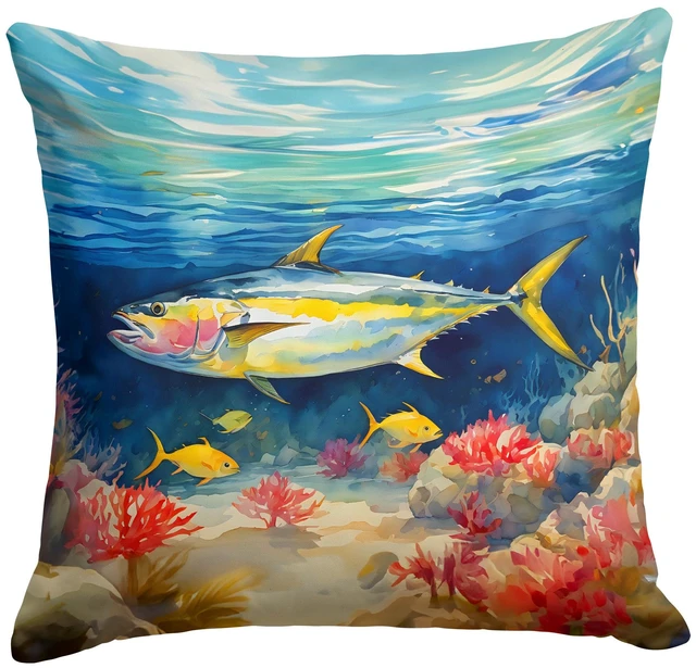 Main image of Yellowfin Tuna Throw Pillow Machine Washable, Indoor Outdoor Decorative Pillow for Couch, Bed or Patio, 18Hx18W