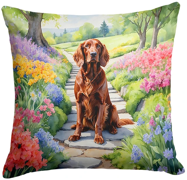 Main image of Irish Setter Spring Path Throw Pillow Machine Washable, Indoor Outdoor Decorative Pillow for Couch, Bed or Patio, 18Hx18W