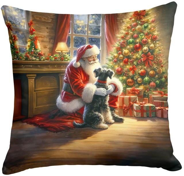 Main image of Schnauzer and Santa Claus Throw Pillow Machine Washable, Indoor Outdoor Decorative Pillow for Couch, Bed or Patio, 18Hx18W
