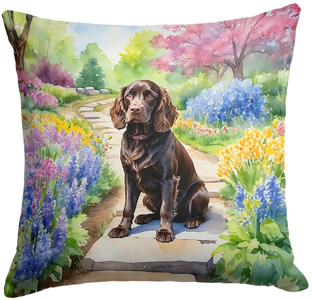 Main image of Boykin Spaniel Spring Path Throw Pillow Machine Washable, Indoor Outdoor Decorative Pillow for Couch, Bed or Patio, 18Hx18W