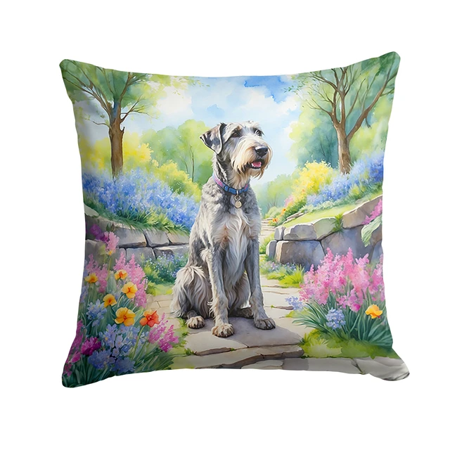 Main image of Irish Wolfhound Spring Path Throw Pillow Machine Washable, Indoor Outdoor Decorative Pillow for Couch, Bed or Patio, 18Hx18W