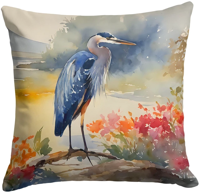 Main image of Blue Heron Throw Pillow Machine Washable, Indoor Outdoor Decorative Pillow for Couch, Bed or Patio, 18Hx18W