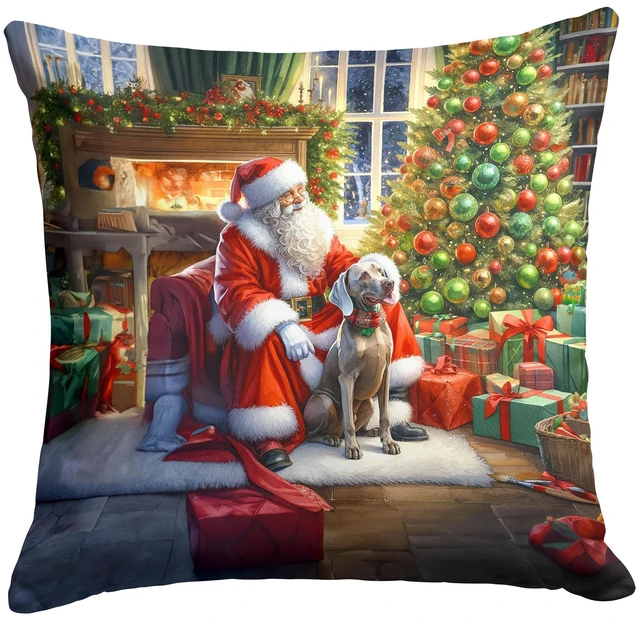 Main image of Weimaraner and Santa Claus Throw Pillow Machine Washable, Indoor Outdoor Decorative Pillow for Couch, Bed or Patio, 18Hx18W