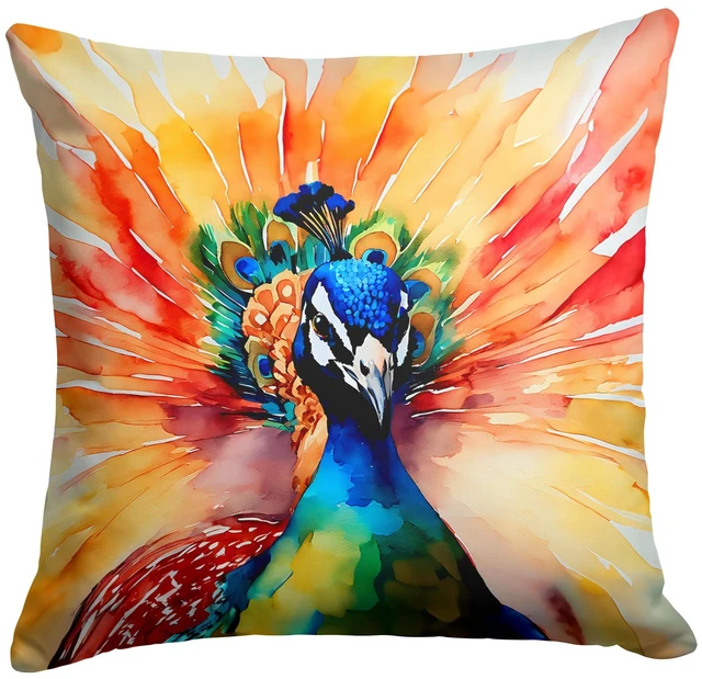 Main image of Peacock Throw Pillow Machine Washable, Indoor Outdoor Decorative Pillow for Couch, Bed or Patio, 18Hx18W