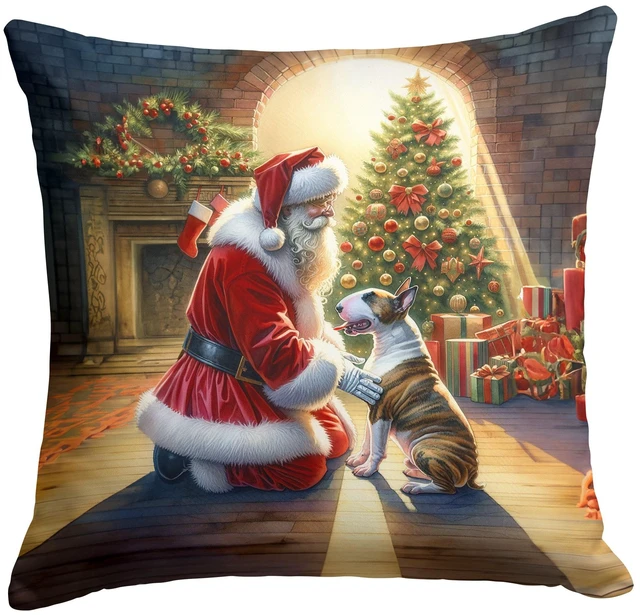Main image of NEW Bull Terrier and Santa Claus Throw Pillow Machine Washable, Indoor Outdoor Decorative Pillow for Couch, Bed or Patio, 18Hx18W