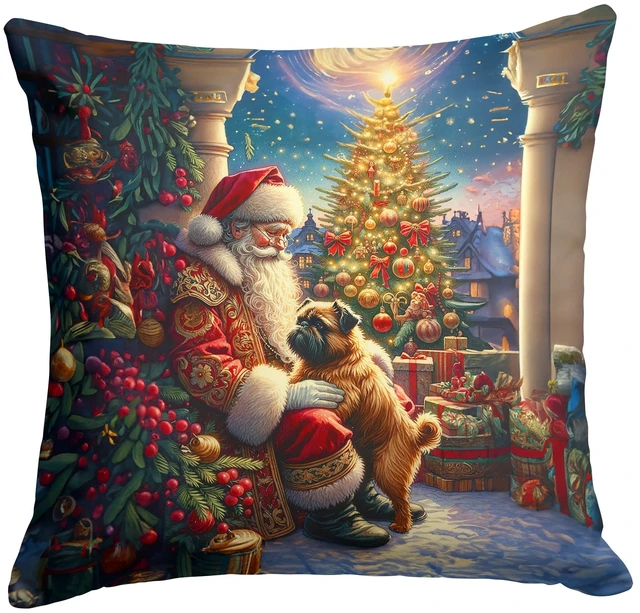 Main image of Brussels Griffon and Santa Claus Throw Pillow Machine Washable, Indoor Outdoor Decorative Pillow for Couch, Bed or Patio, 18Hx18W