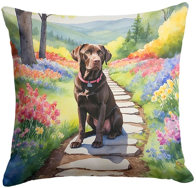 Main image of Labrador Retriever Spring Path Throw Pillow Machine Washable, Indoor Outdoor Decorative Pillow for Couch, Bed or Patio, 18Hx18W