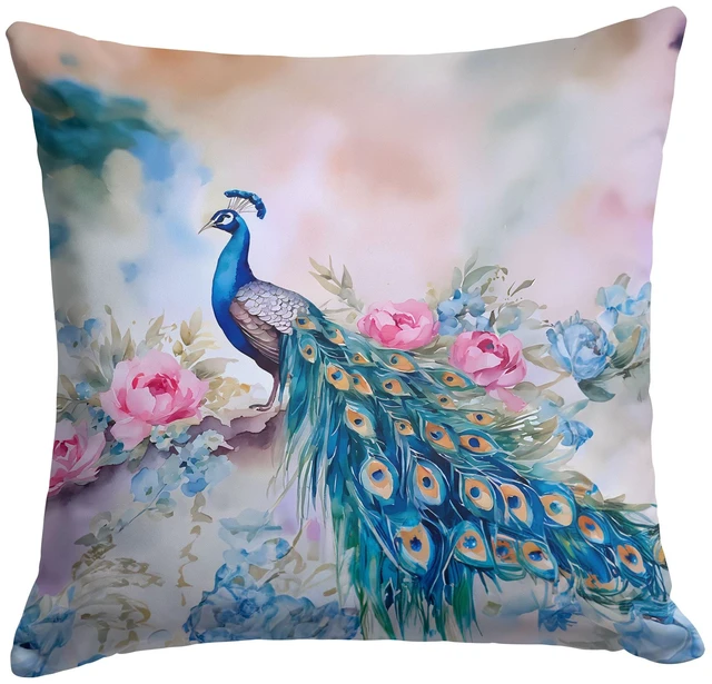 Main image of Peacock Throw Pillow Machine Washable, Indoor Outdoor Decorative Pillow for Couch, Bed or Patio, 18Hx18W