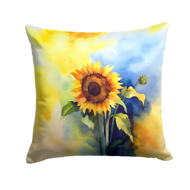 Main image of Sunflowers in Watercolor Throw Pillow Machine Washable, Indoor Outdoor Decorative Pillow for Couch, Bed or Patio, 18Hx18W