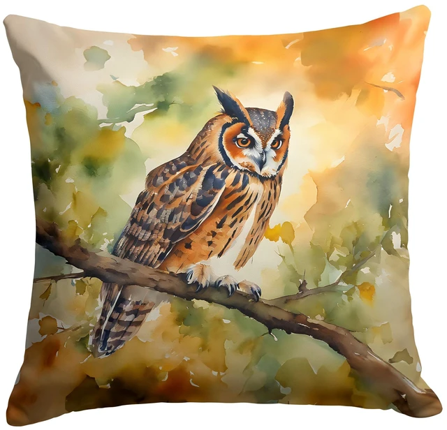 Main image of Long-Eared Owl Throw Pillow Machine Washable, Indoor Outdoor Decorative Pillow for Couch, Bed or Patio, 18Hx18W