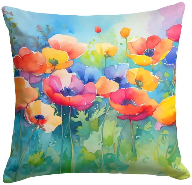 Main image of Anemones in Watercolor Throw Pillow Machine Washable, Indoor Outdoor Decorative Pillow for Couch, Bed or Patio, 18Hx18W