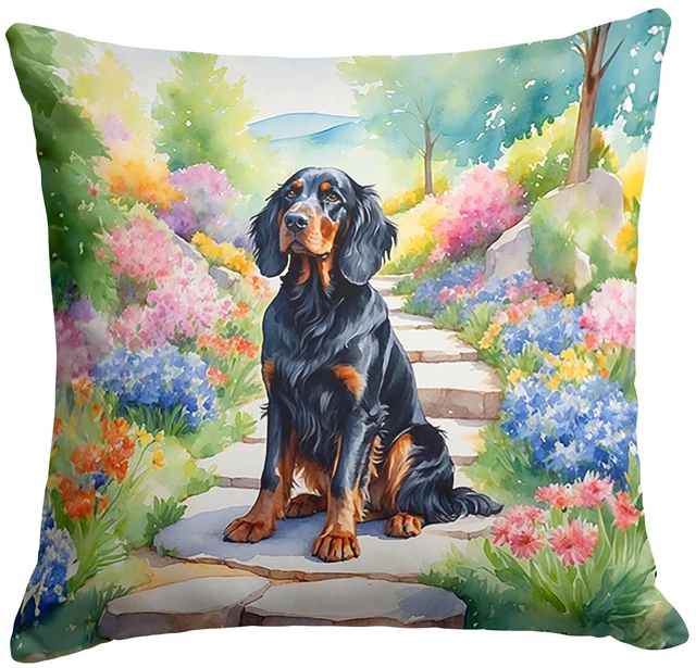 Main image of Gordon Setter Spring Path Throw Pillow Machine Washable, Indoor Outdoor Decorative Pillow for Couch, Bed or Patio, 18Hx18W