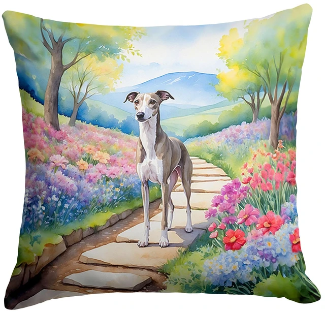 Main image of Whippet Spring Path Throw Pillow Machine Washable, Indoor Outdoor Decorative Pillow for Couch, Bed or Patio, 18Hx18W