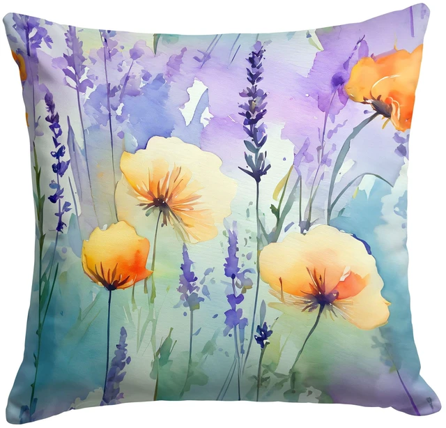 Main image of Lavender in Watercolor Throw Pillow Machine Washable, Indoor Outdoor Decorative Pillow for Couch, Bed or Patio, 18Hx18W