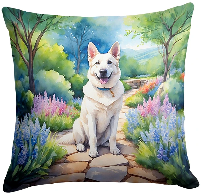 Main image of German Shepherd Spring Path Throw Pillow Machine Washable, Indoor Outdoor Decorative Pillow for Couch, Bed or Patio, 18Hx18W