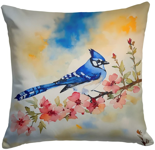 Main image of Blue Jay Throw Pillow Machine Washable, Indoor Outdoor Decorative Pillow for Couch, Bed or Patio, 18Hx18W