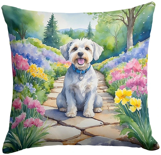 Main image of Dandie Dinmont Terrier Spring Path Throw Pillow Machine Washable, Indoor Outdoor Decorative Pillow for Couch, Bed or Patio, 18Hx18W