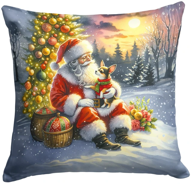 Main image of Chihuahua and Santa Claus Throw Pillow Machine Washable, Indoor Outdoor Decorative Pillow for Couch, Bed or Patio, 18Hx18W