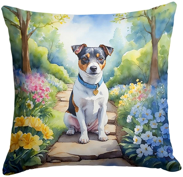 Main image of Jack Russell Terrier Spring Path Throw Pillow Machine Washable, Indoor Outdoor Decorative Pillow for Couch, Bed or Patio, 18Hx18W