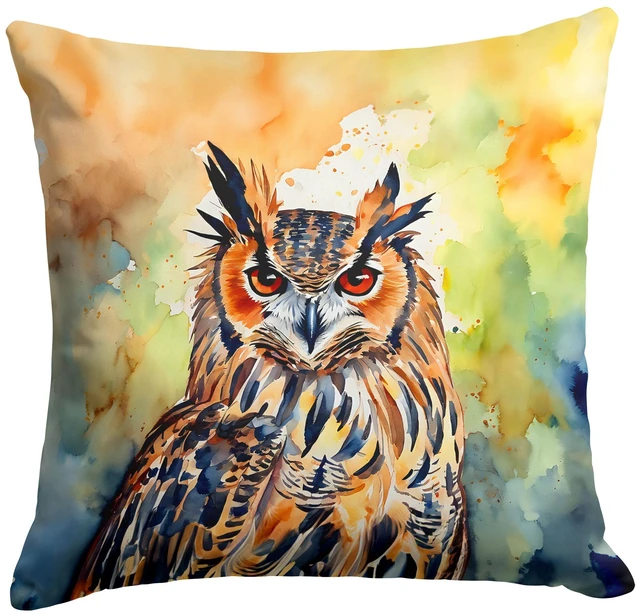 Main image of Eurasian Eagle Owl Throw Pillow Machine Washable, Indoor Outdoor Decorative Pillow for Couch, Bed or Patio, 18Hx18W