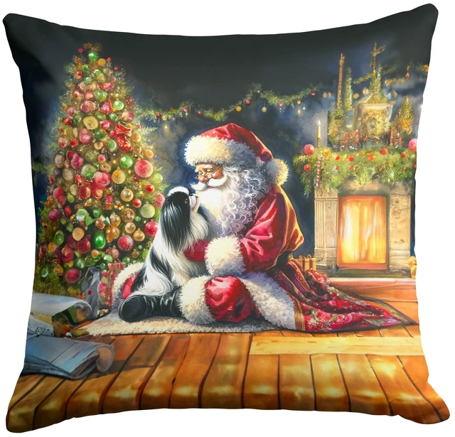 Main image of Japanese Chin and Santa Claus Throw Pillow Machine Washable, Indoor Outdoor Decorative Pillow for Couch, Bed or Patio, 18Hx18W