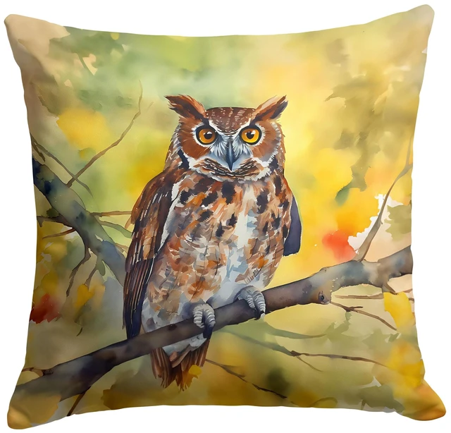 Main image of Eastern Screech Owl Throw Pillow Machine Washable, Indoor Outdoor Decorative Pillow for Couch, Bed or Patio, 18Hx18W