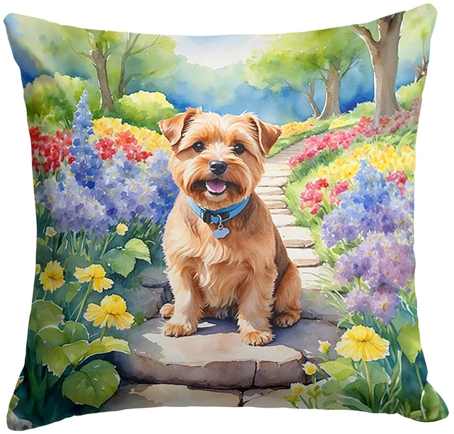 Main image of Norfolk Terrier Spring Path Throw Pillow Machine Washable, Indoor Outdoor Decorative Pillow for Couch, Bed or Patio, 18Hx18W