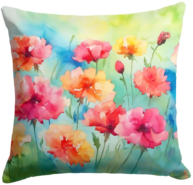 Main image of Carnations in Watercolor Throw Pillow Machine Washable, Indoor Outdoor Decorative Pillow for Couch, Bed or Patio, 18Hx18W