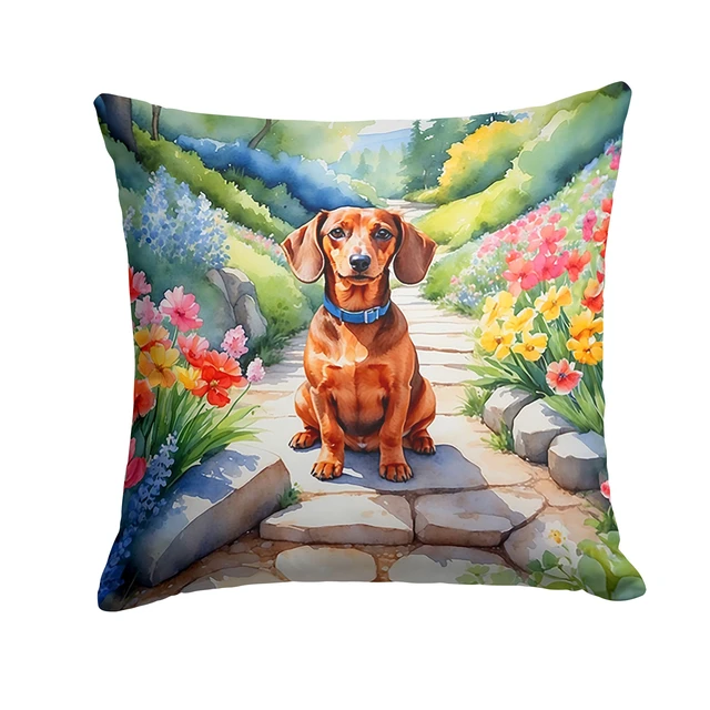 Main image of Dachshund Spring Path Throw Pillow Machine Washable, Indoor Outdoor Decorative Pillow for Couch, Bed or Patio, 18Hx18W
