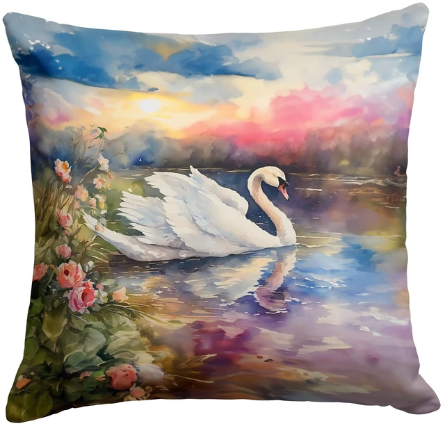 Main image of Swan Throw Pillow Machine Washable, Indoor Outdoor Decorative Pillow for Couch, Bed or Patio, 18Hx18W