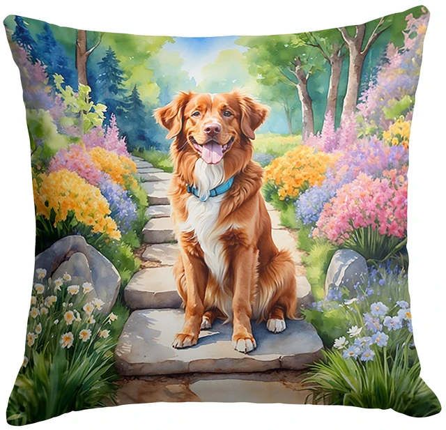 Main image of Nova Scotia Duck Tolling Retriever Spring Path Throw Pillow Machine Washable, Indoor Outdoor Decorative Pillow for Couch, Bed or Patio, 18Hx18W
