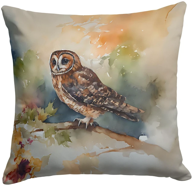 Main image of Tawny Owl Throw Pillow Machine Washable, Indoor Outdoor Decorative Pillow for Couch, Bed or Patio, 18Hx18W