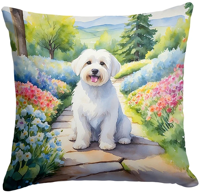 Main image of Coton de Tulear Spring Path Throw Pillow Machine Washable, Indoor Outdoor Decorative Pillow for Couch, Bed or Patio, 18Hx18W