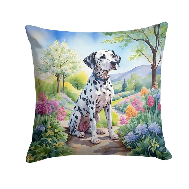 Main image of Dalmatian Spring Path Throw Pillow Machine Washable, Indoor Outdoor Decorative Pillow for Couch, Bed or Patio, 18Hx18W