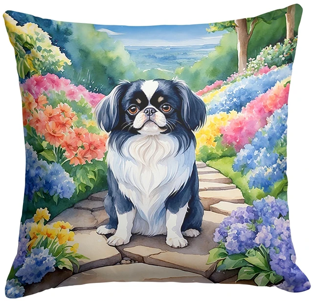 Main image of Japanese Chin Spring Path Throw Pillow Machine Washable, Indoor Outdoor Decorative Pillow for Couch, Bed or Patio, 18Hx18W