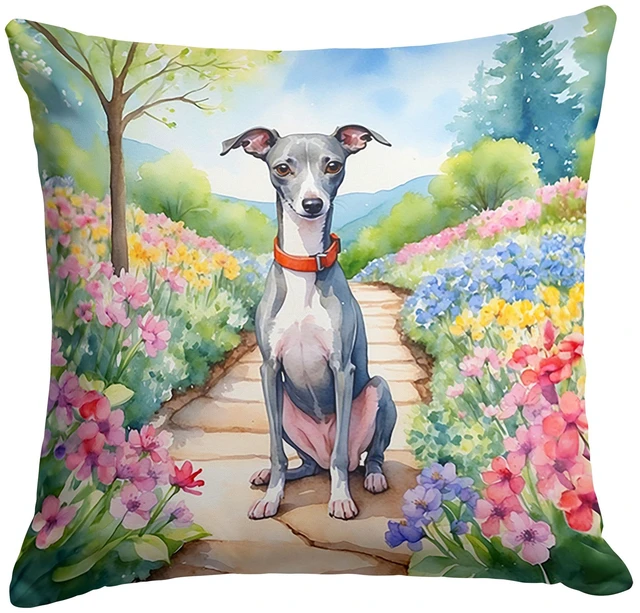 Main image of Italian Greyhound Spring Path Throw Pillow Machine Washable, Indoor Outdoor Decorative Pillow for Couch, Bed or Patio, 18Hx18W