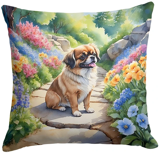 Main image of Tibetan Spaniel Spring Path Throw Pillow Machine Washable, Indoor Outdoor Decorative Pillow for Couch, Bed or Patio, 18Hx18W