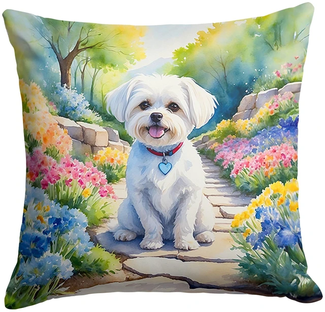 Main image of Maltese Spring Path Throw Pillow Machine Washable, Indoor Outdoor Decorative Pillow for Couch, Bed or Patio, 18Hx18W