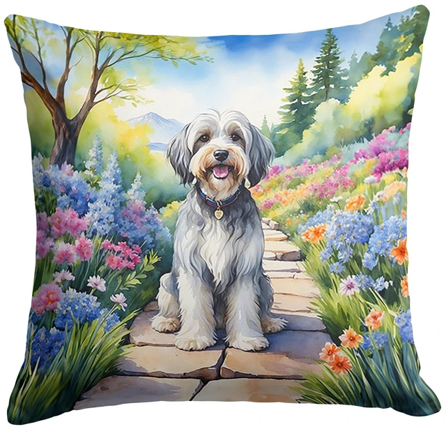 Main image of Tibetan Terrier Spring Path Throw Pillow Machine Washable, Indoor Outdoor Decorative Pillow for Couch, Bed or Patio, 18Hx18W