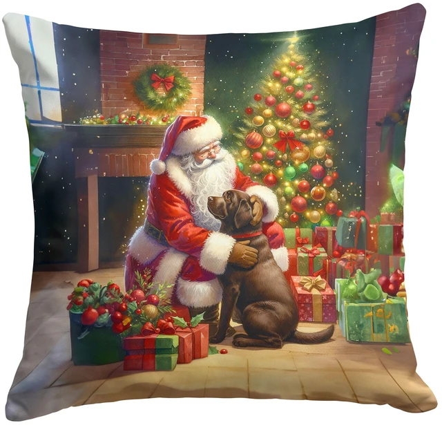 Main image of Labrador Retriever and Santa Claus Throw Pillow Machine Washable, Indoor Outdoor Decorative Pillow for Couch, Bed or Patio, 18Hx18W
