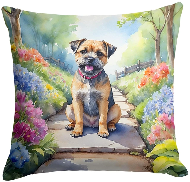 Main image of Border Terrier Spring Path Throw Pillow Machine Washable, Indoor Outdoor Decorative Pillow for Couch, Bed or Patio, 18Hx18W