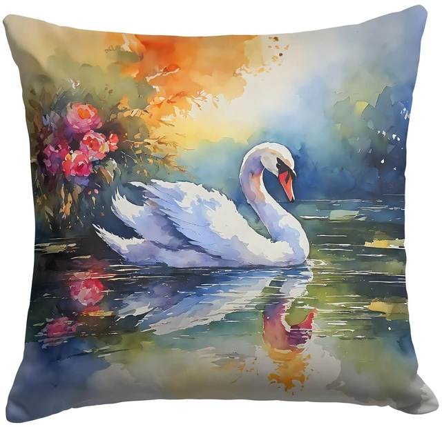 Main image of Swan Throw Pillow Machine Washable, Indoor Outdoor Decorative Pillow for Couch, Bed or Patio, 18Hx18W