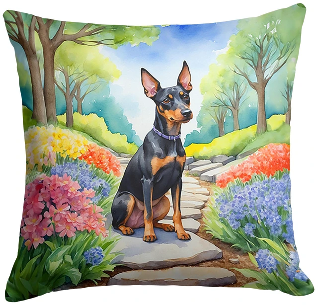 Main image of Manchester Terrier Spring Path Throw Pillow Machine Washable, Indoor Outdoor Decorative Pillow for Couch, Bed or Patio, 18Hx18W