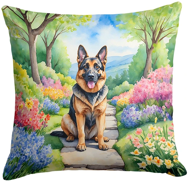 Main image of German Shepherd Spring Path Throw Pillow Machine Washable, Indoor Outdoor Decorative Pillow for Couch, Bed or Patio, 18Hx18W
